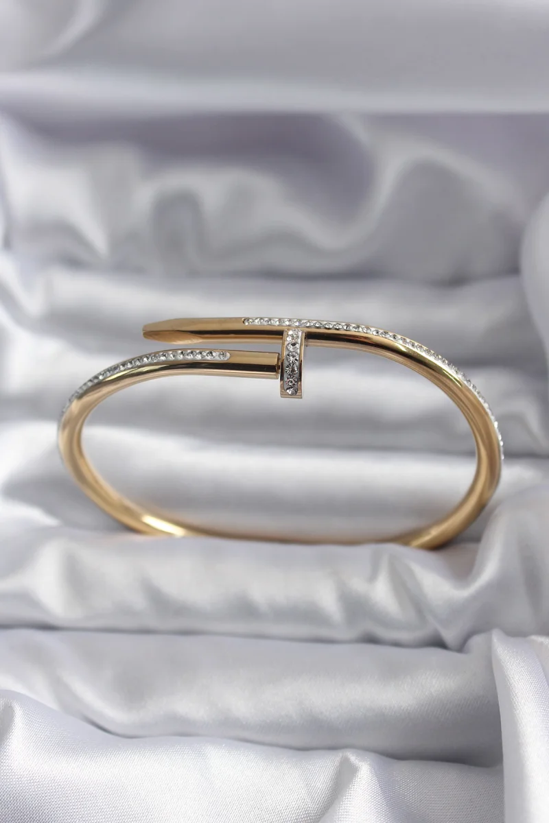 316L Çelik Gold Renk Çivi Model Zirkon Taş Detay Kadın Bileklik