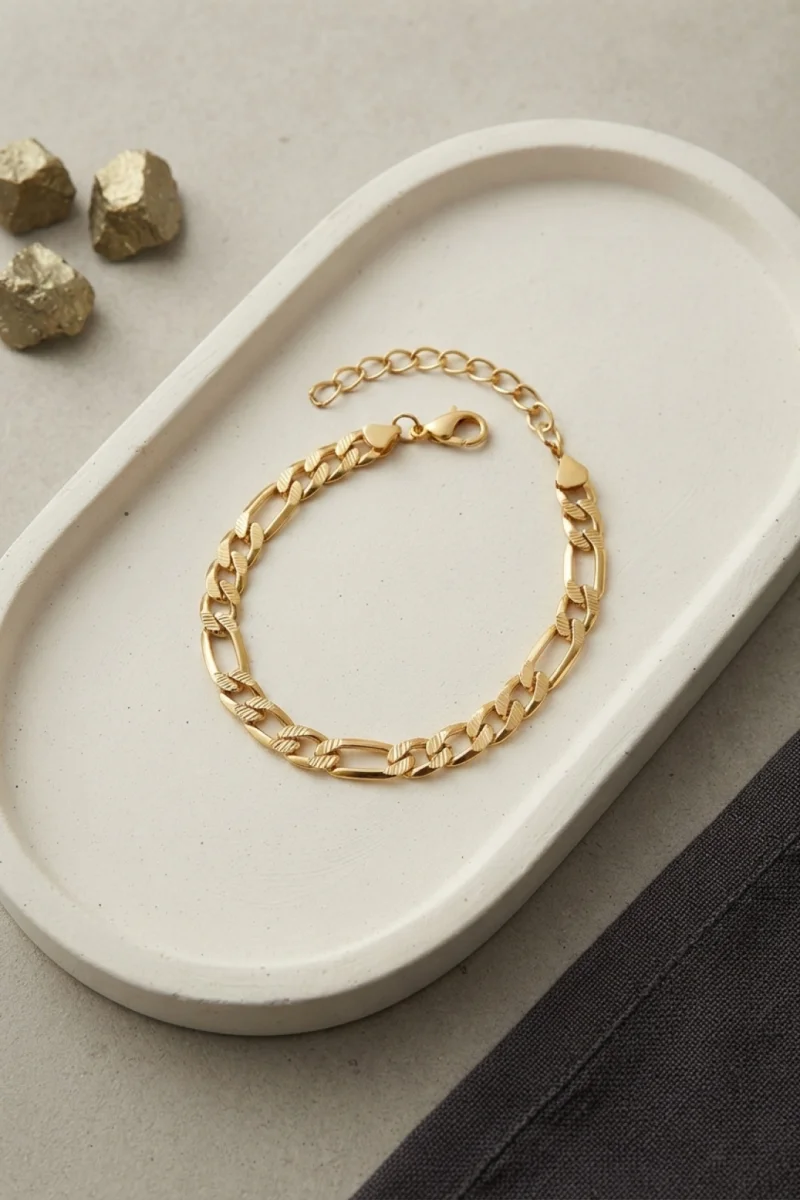 316L Çelik Gold Renk Figaro Zincir Model Erkek Bileklik