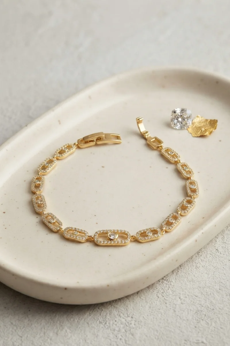 Gold Renk Zirkon Taşlı Messika Model Bileklik
