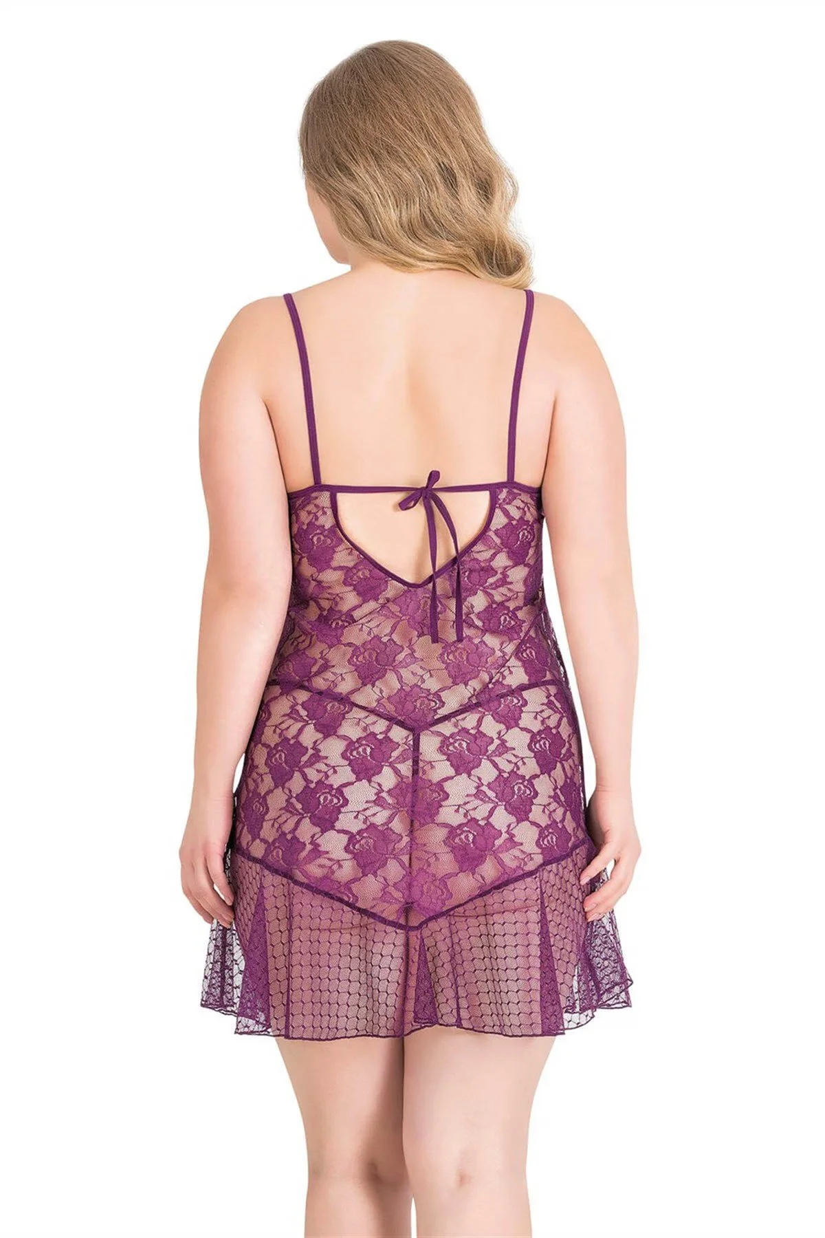 Büyük Beden Mor Kısa Tül Gecelik
