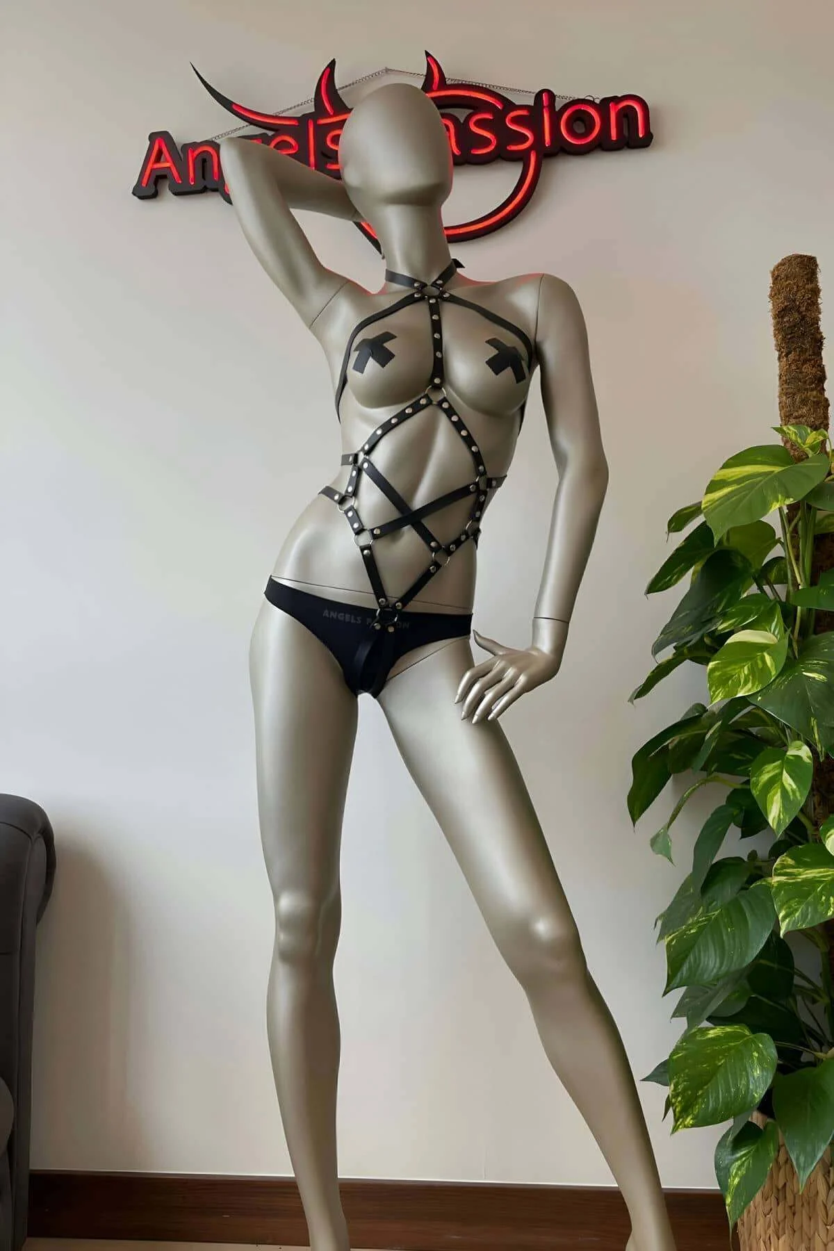 Deri Bayan Fantezi Giyim Body Harness