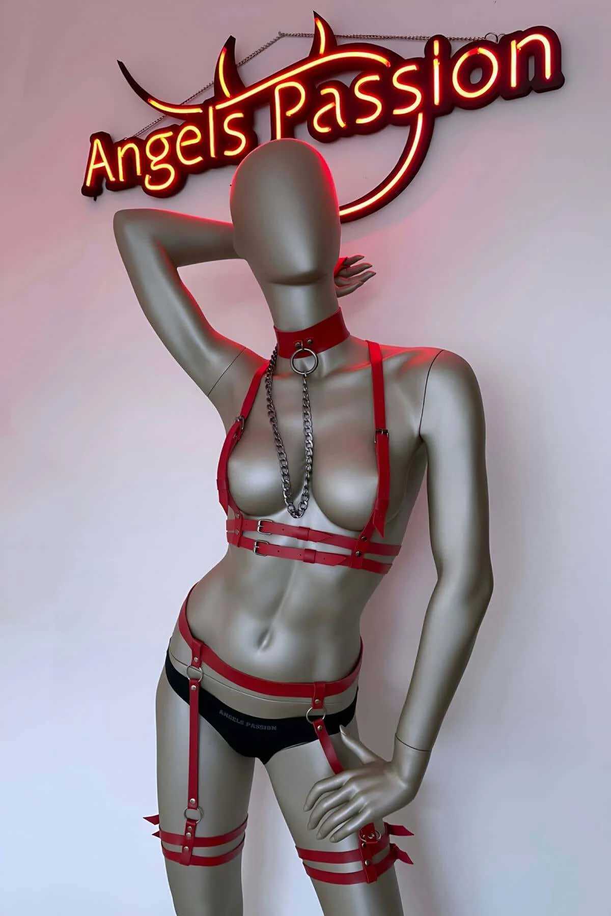 Tasma Detaylı Şık Deri Harness Jartiyer Takım