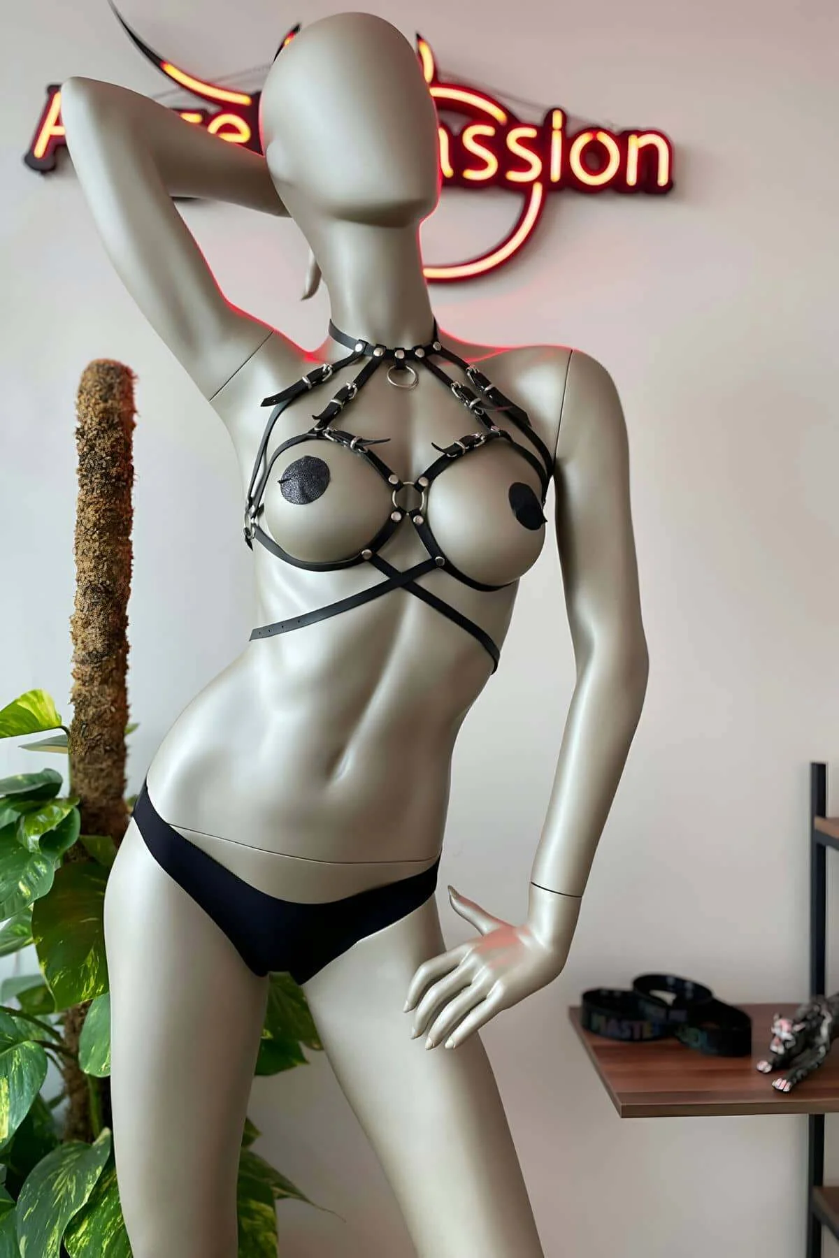 Fantezi Deri Giyim Siyah Harness - Brf330