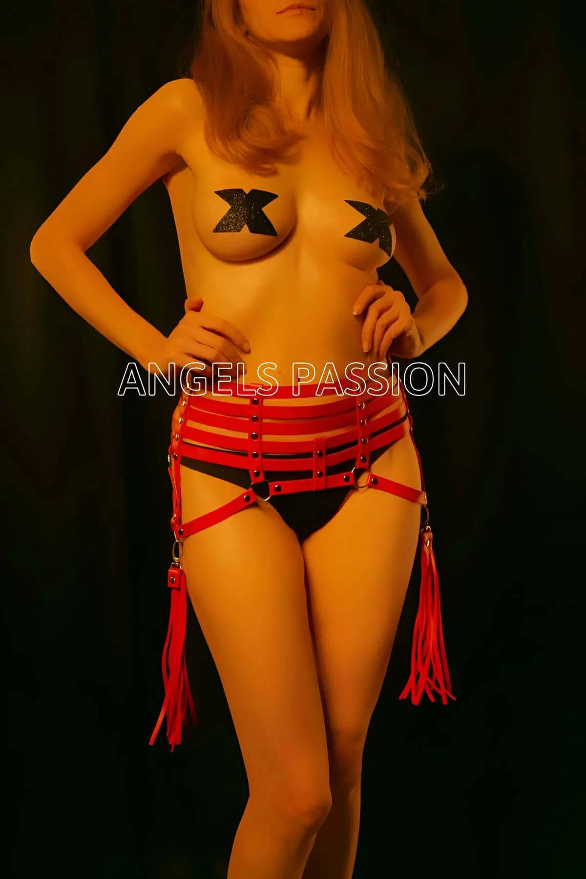 Püsküllü Kırmızı Deri Harness Korse - Brf408