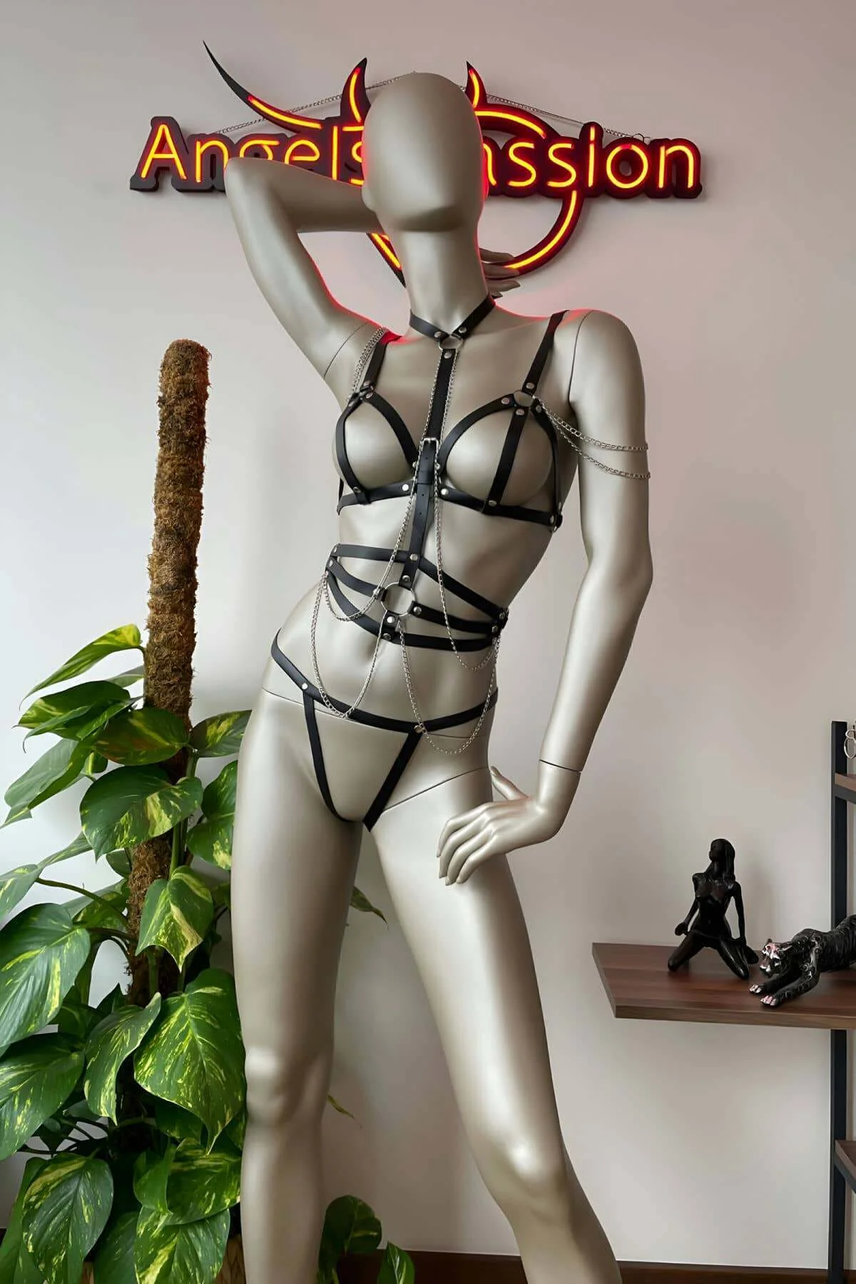 Siyah Deri Korse Harness Takım - Brf299