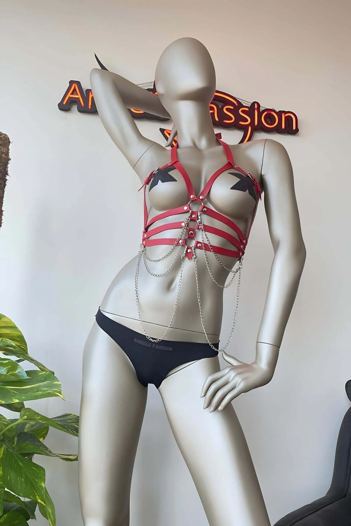 Kırmızı Deri Harness Fantazi Giyim