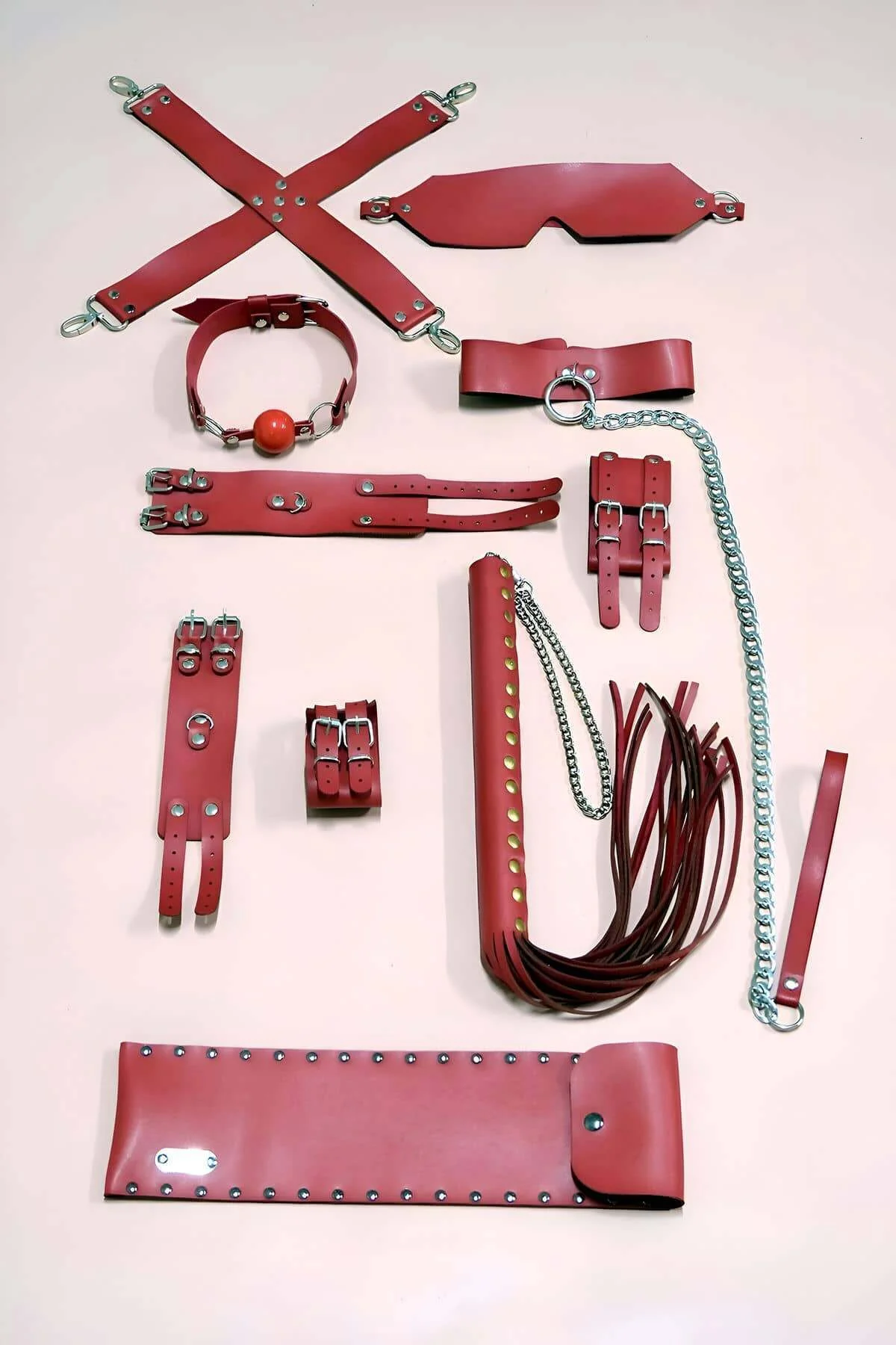 Fantezi Kırbaç Kelepçe Set 7'li Takım, Ayak - El Kelepçesi, Maske - Brf1310