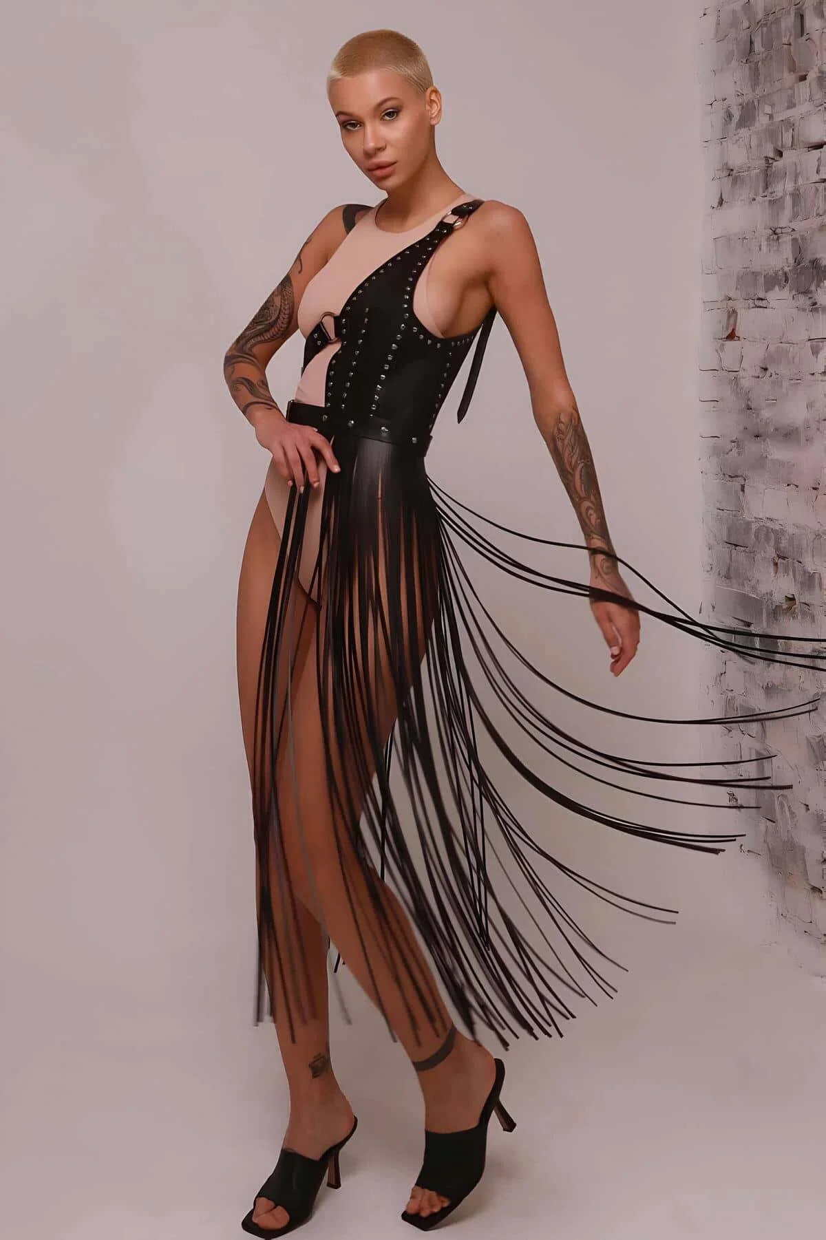 Püsküllü Deri Ceket Harness, Püsküllü Seksi Deri Harness - Brf1014