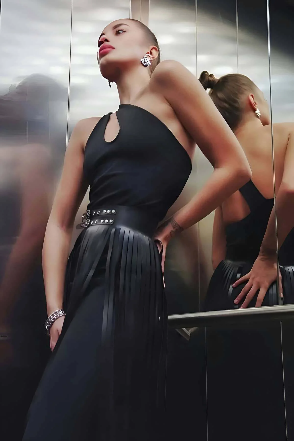 Püsküllü Deri Etek, Şık Deri Etek, Uzun Deri Etek, Siyah Deri Etek - Brf637