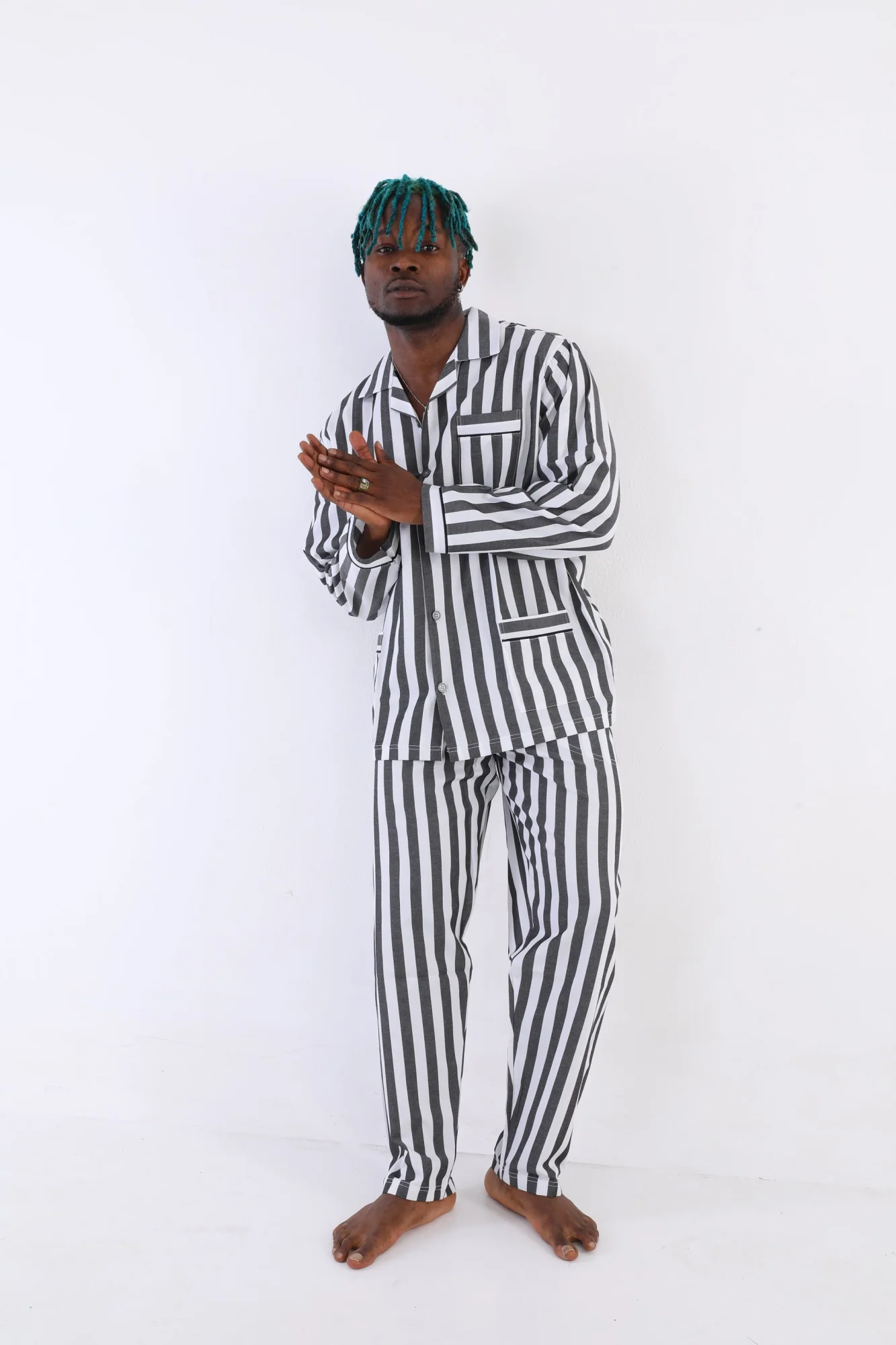 4007 Uzun Kol Çizgili Gaffur Erkek  Pijama Takım