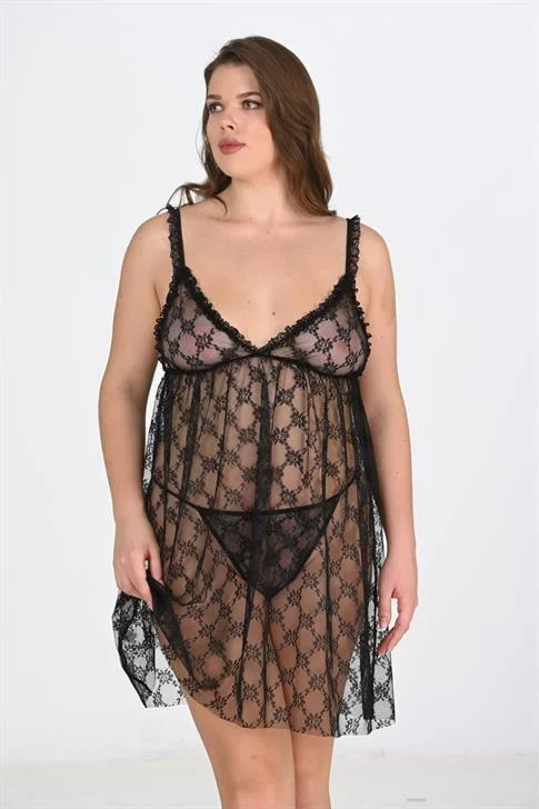 Büyük Beden Siyah Gecelik 3041