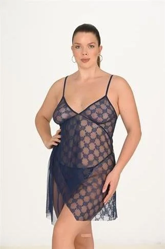 Büyük Beden Lacivert Gecelik 3046