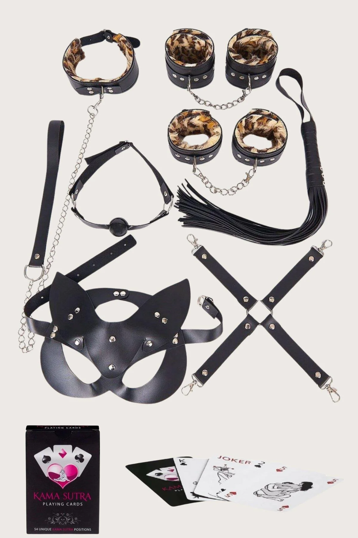 Sexy Görselli Oyun Kartı Kama Sutra 7'li Leopar Harness Set