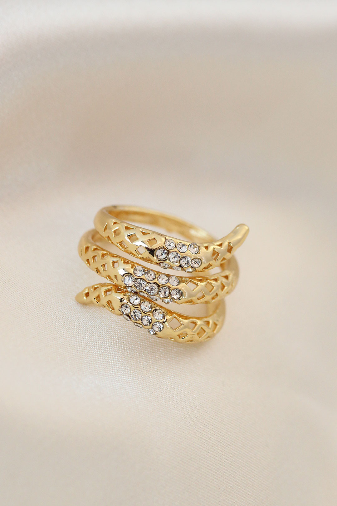 Ayarlamalı Gold Renk Metal Zirkon Taşlı Yüzük