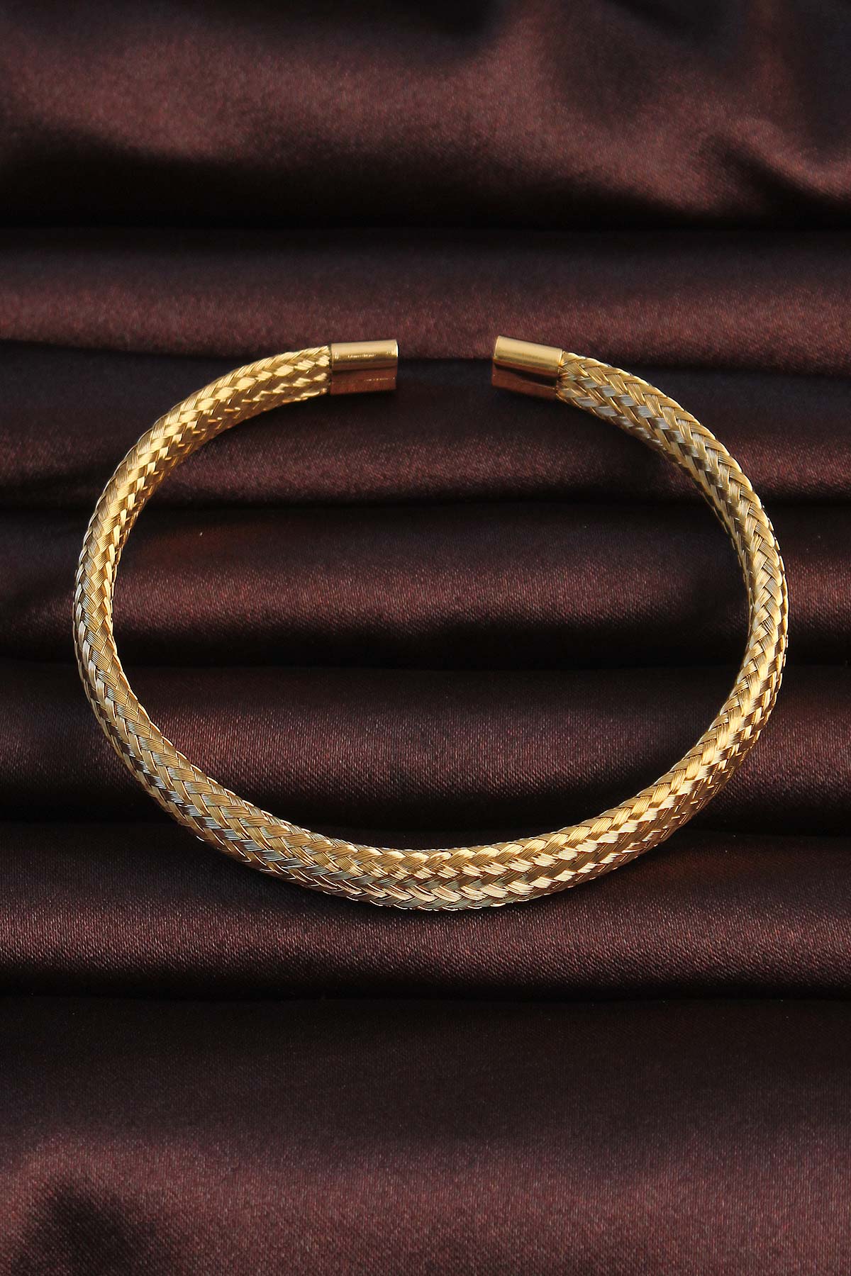 316L Çelik Gold Renk Hasır Görünüm Erkek Bileklik