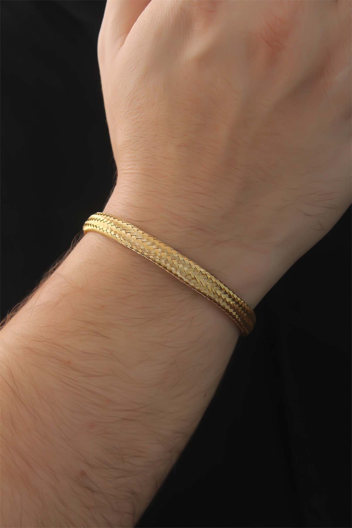 316L Çelik Gold Renk Hasır Görünüm Erkek Bileklik