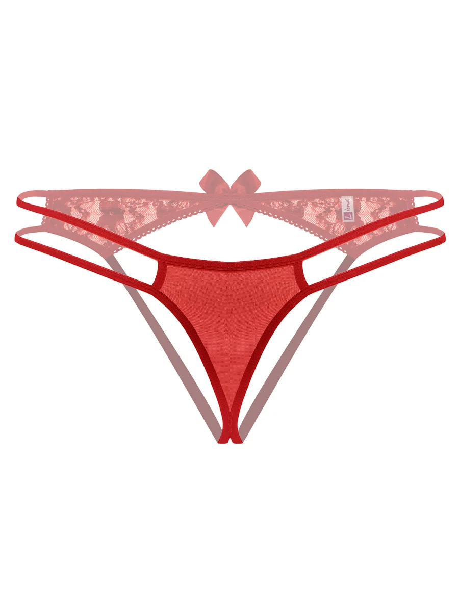 Kırmızı Dantelli Arkası Açık Fantezi Külot Tanga