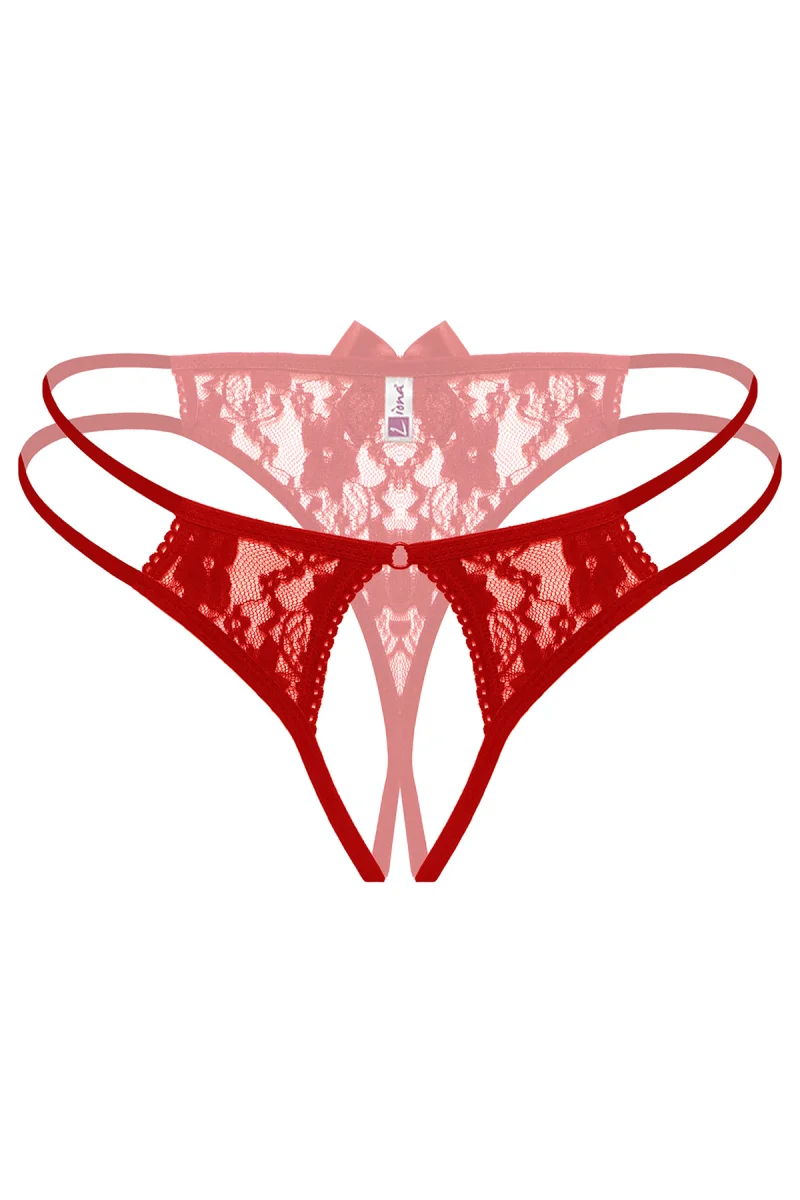 Kırmızı Dantelli Önü Açık Fantezi Külot