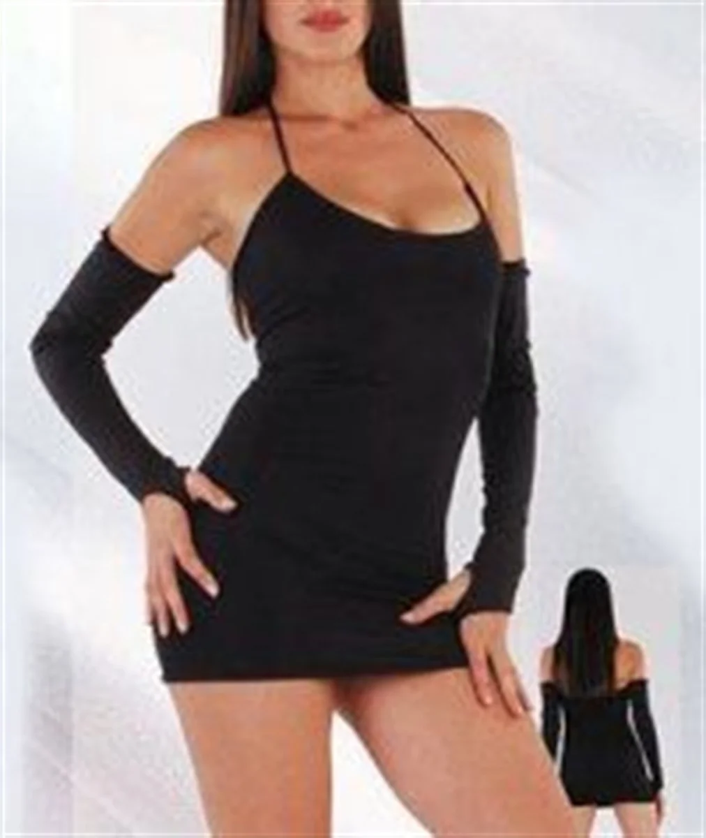 B060828 Eldivenli Mini Elbise