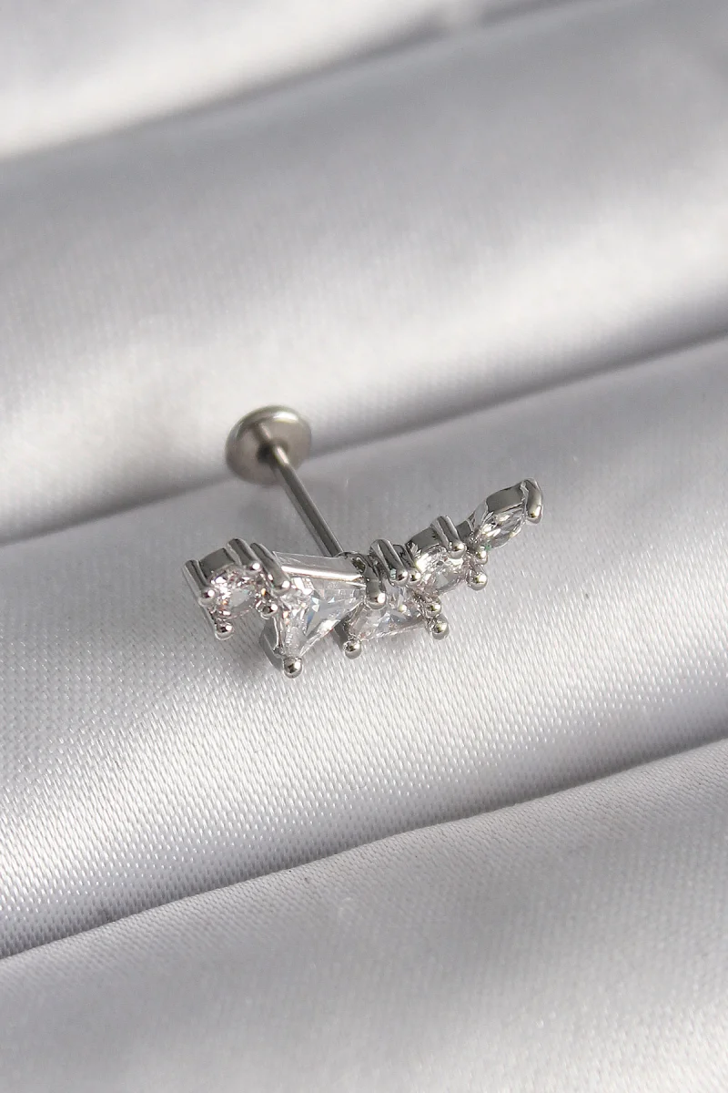 316L Çelik Gümüş Renk Zirkon Taşlı Tragus Piercing