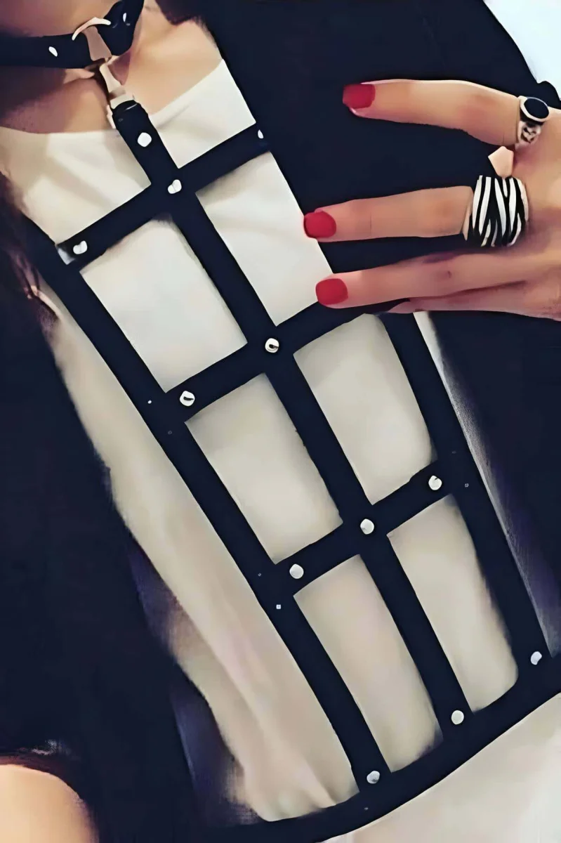 Dikdörtgen Detaylı Şık Deri Harness - Brf4