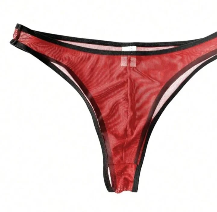 Erkek  Biyeli Kırmızı Transparan Brazillian Slip