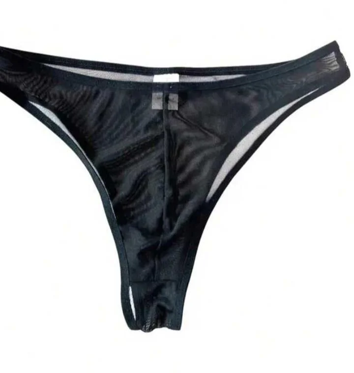 Erkek  Biyeli Siyah Transparan Brazillian Slip