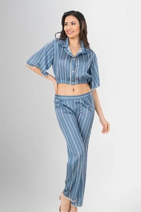 2'li Desenli Saten Pijama Takımı