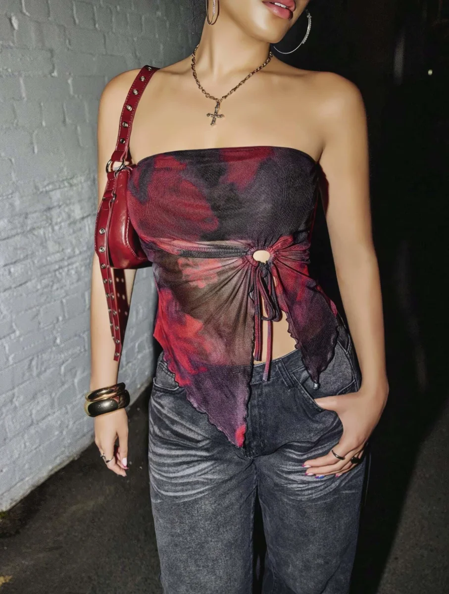 Kadın Siyah Crop Önden Halka Büzgü Detaylı 5098