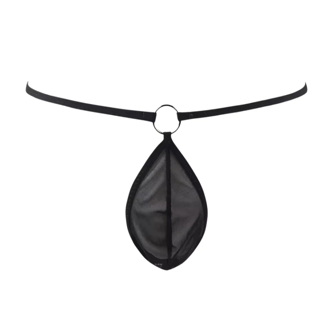 Fantezi Siyah Transparan Halkalı Tül Erkek String Seksi Erkek İç Çamaşırı