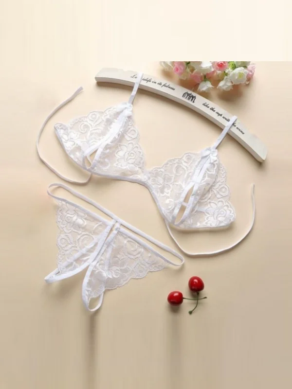 Fantezi Beyaz Dantelli Seksi Sütyen Kilot Takım