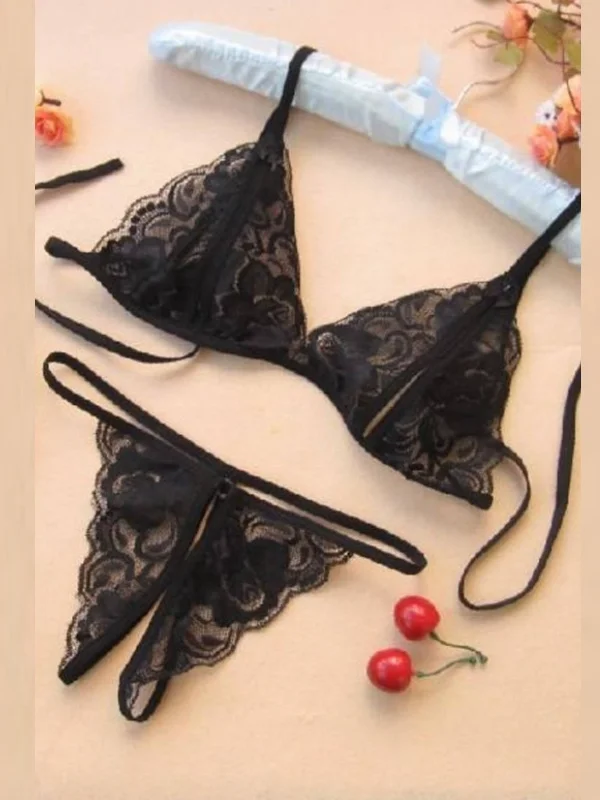 Fantezi Siyah Dantelli Seksi Sütyen Külot Takım
