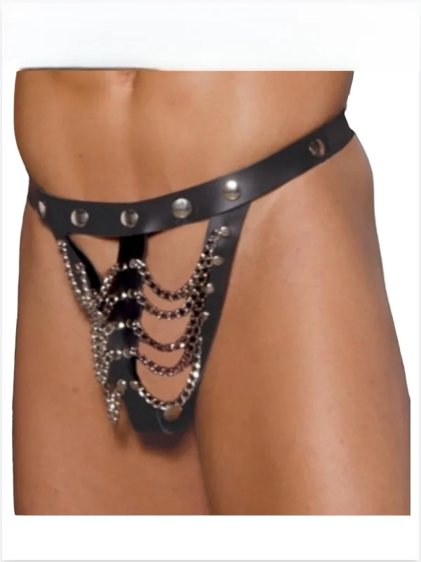 Fantezi Deri Zincirli Erkek Tanga İç Çamaşırı