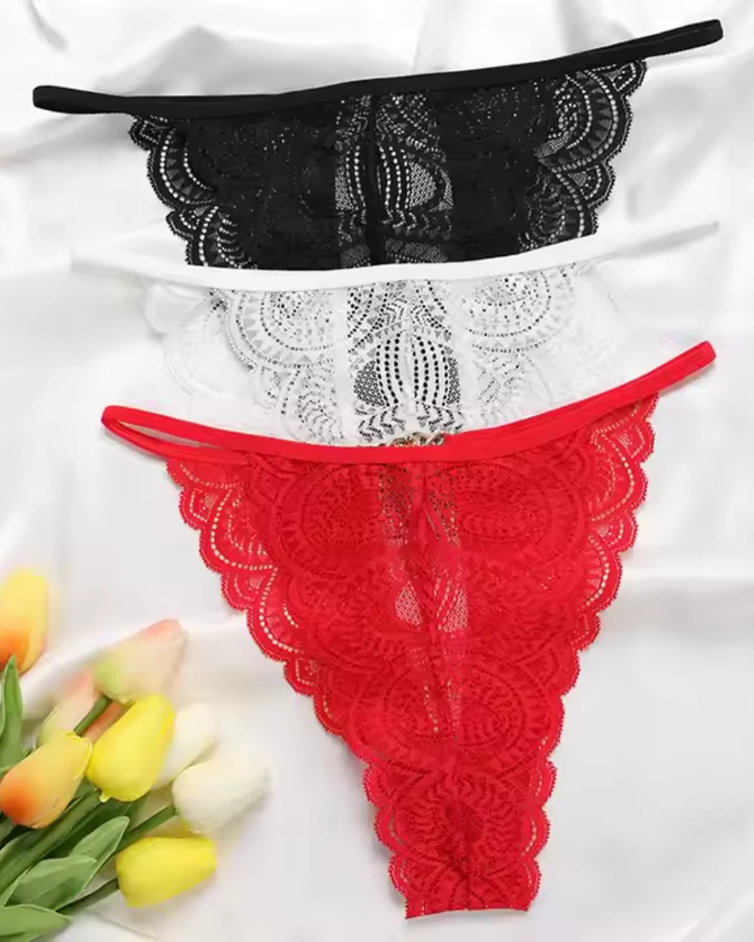 Kadın 3'lü Dantel String - Tanga