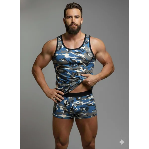 Erkek Kamuflaj Tank Top Boxer İç Çamaşır Takımı