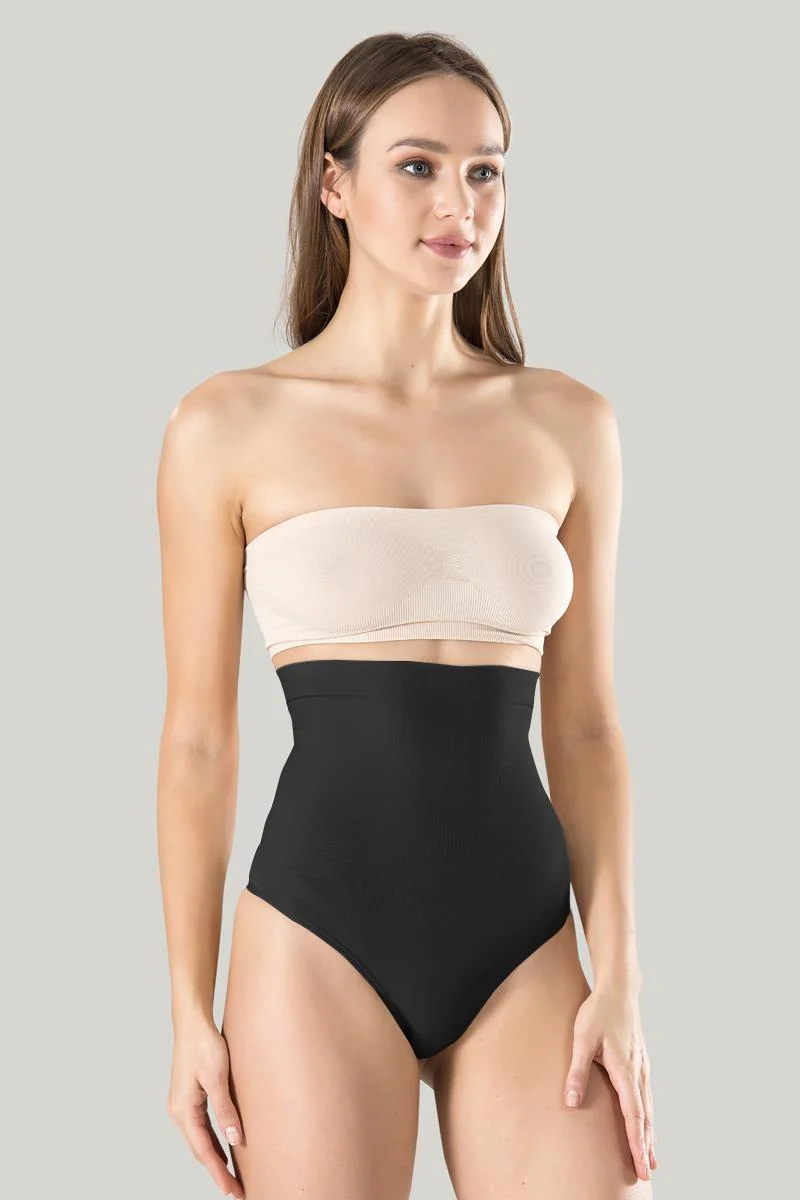 Kadın Ten Dikişsiz Eksta Yüksek Bel Silikon. Mideli String 1 Beden Inceltici Külot Korse