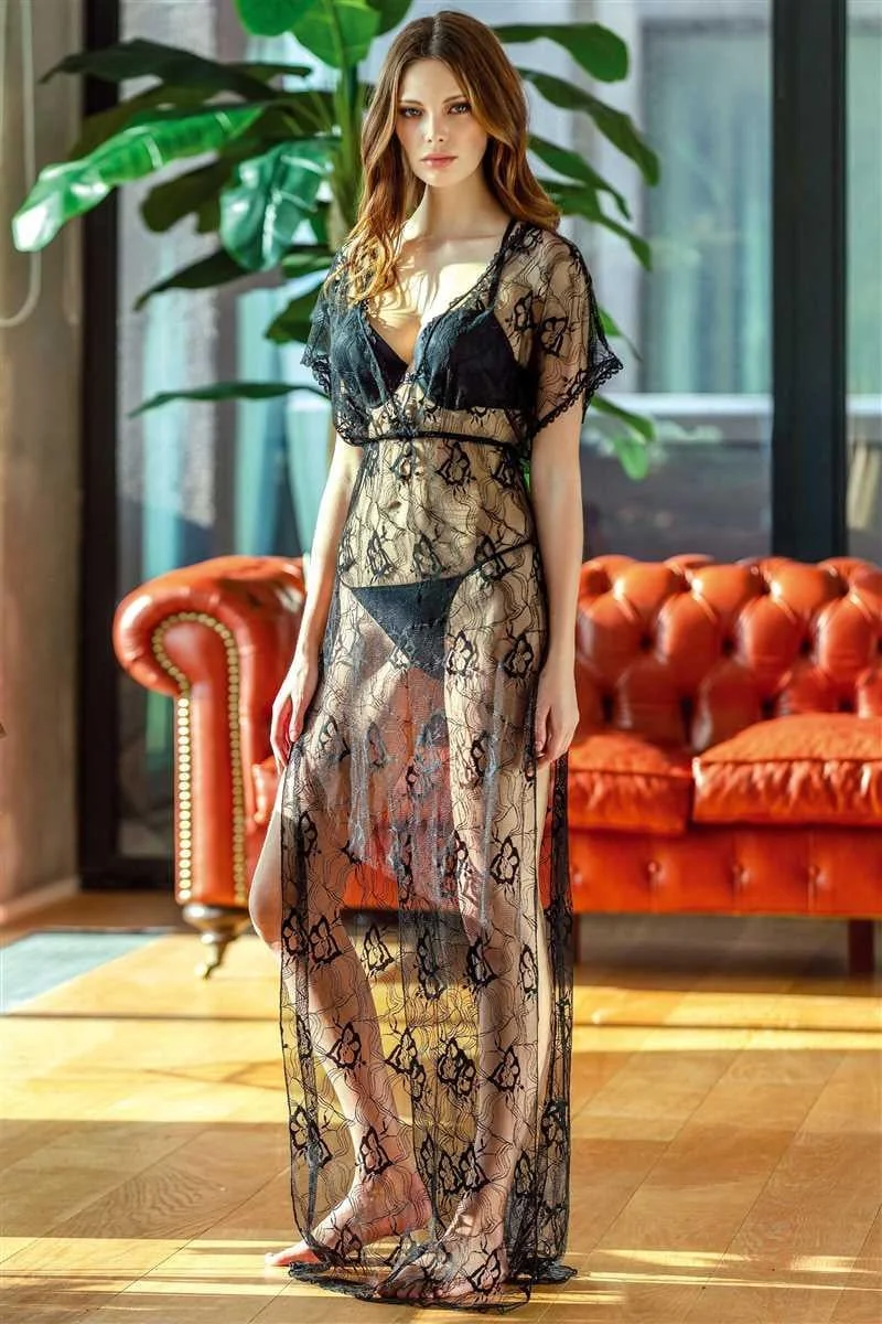 Dantelli Gecelik Balenli Destekli Dolgulu Önden Açılan Sütyen Ve String 3'lü Takım