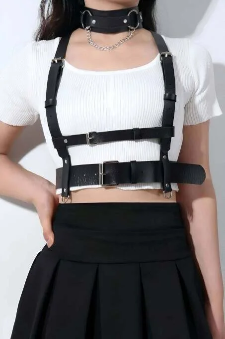 Deri Göğüs Harness Ve Choker-tasma Takım - Brf959