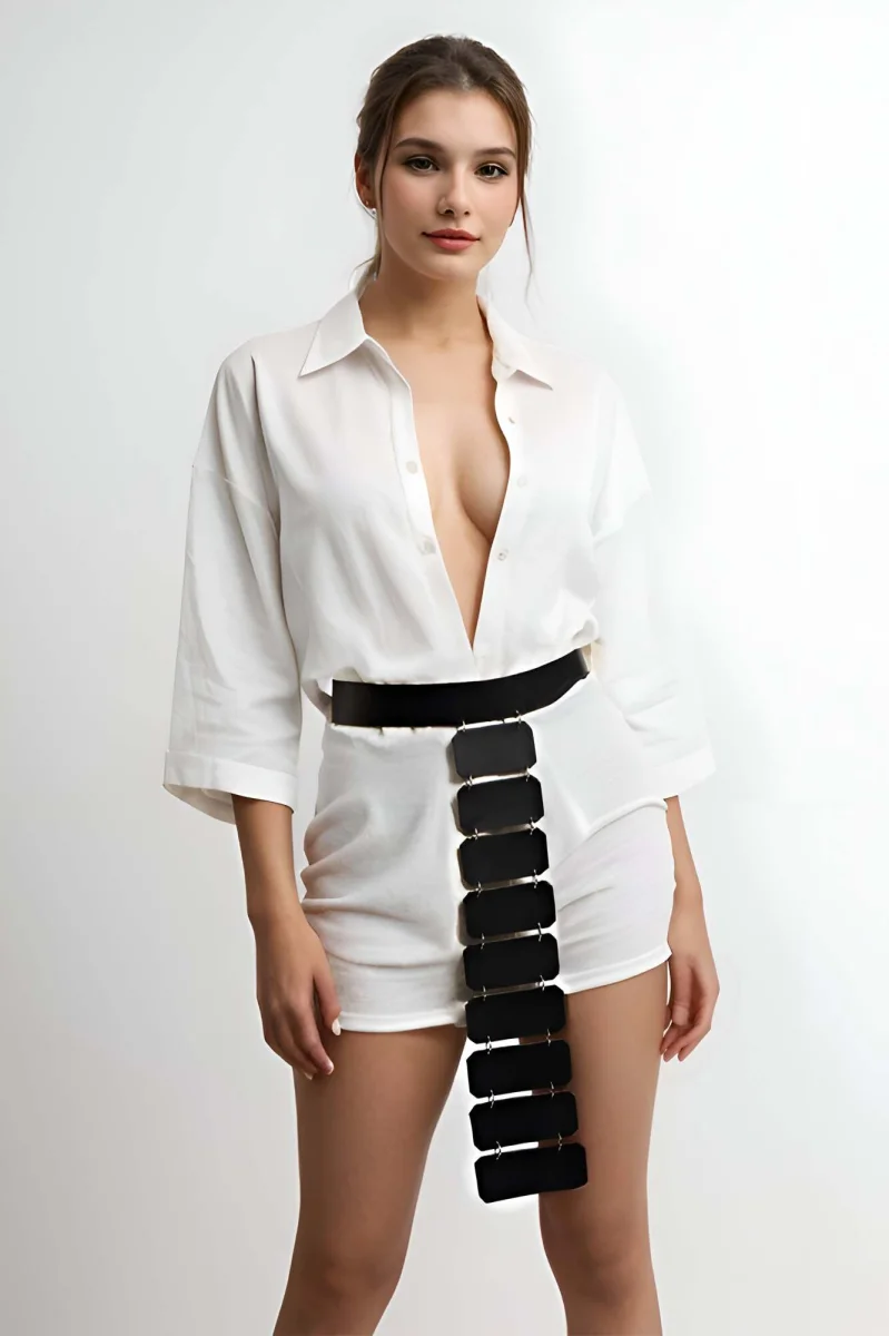 Kare Detaylı Şık Kemer, Fantezi Kemer, Kadın Deri Kemer - Brf1368