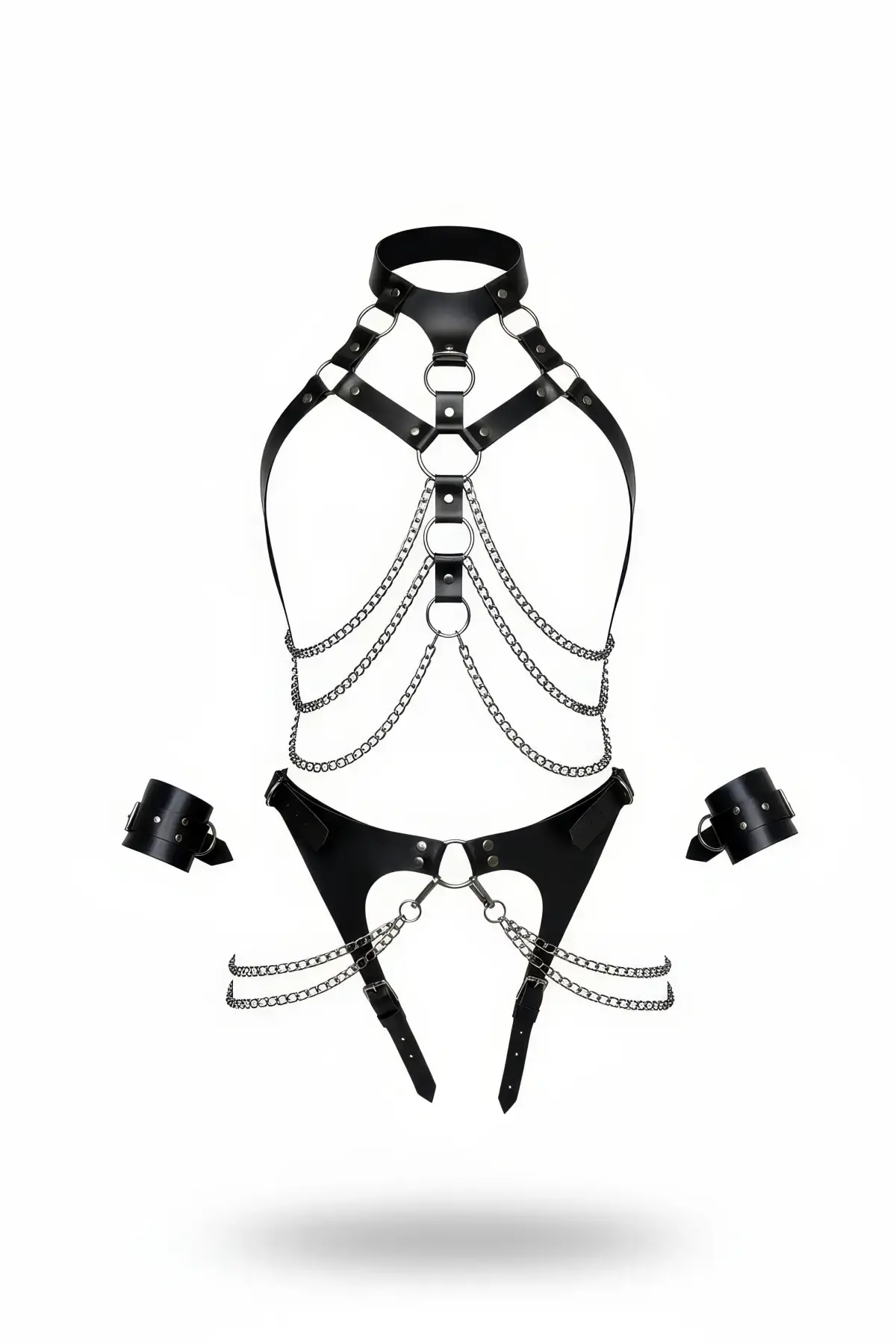 Siyah Harness Takım Zincir Detaylı Boyunluklu - Brf1067