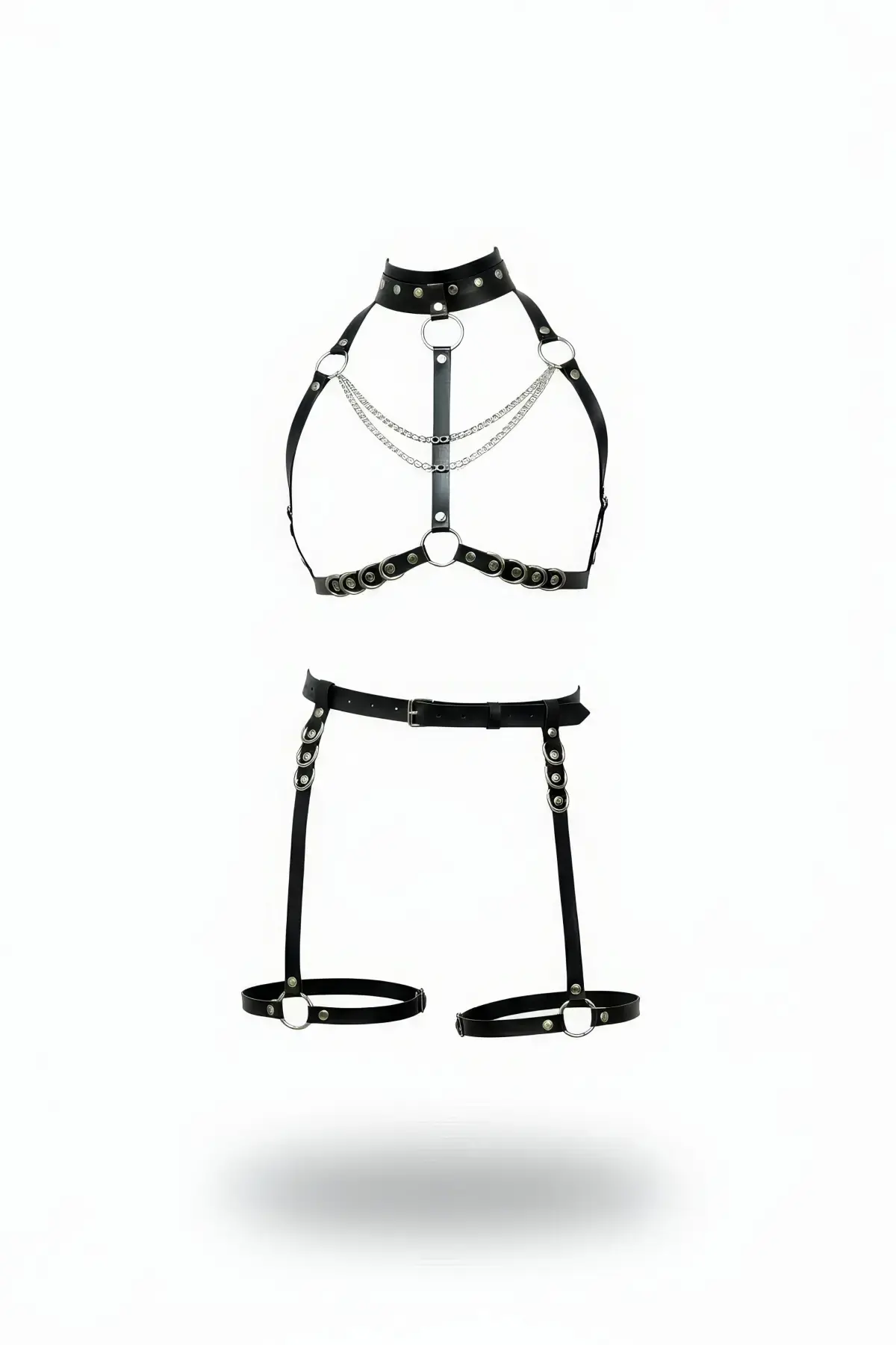 Siyah Harness Takım Zincir Detaylı Metal Halkalı - Brf1081