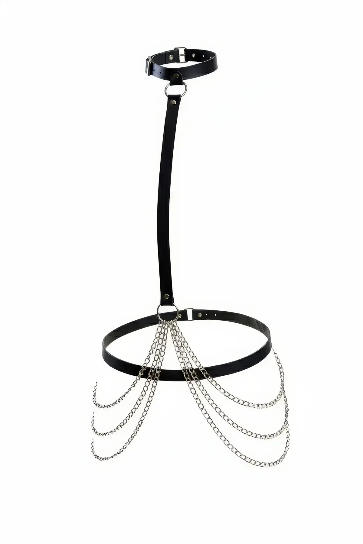 Siyah Kadın Kemer Zincir Detaylı Deri Vücut Aksesuarı - Brf1086