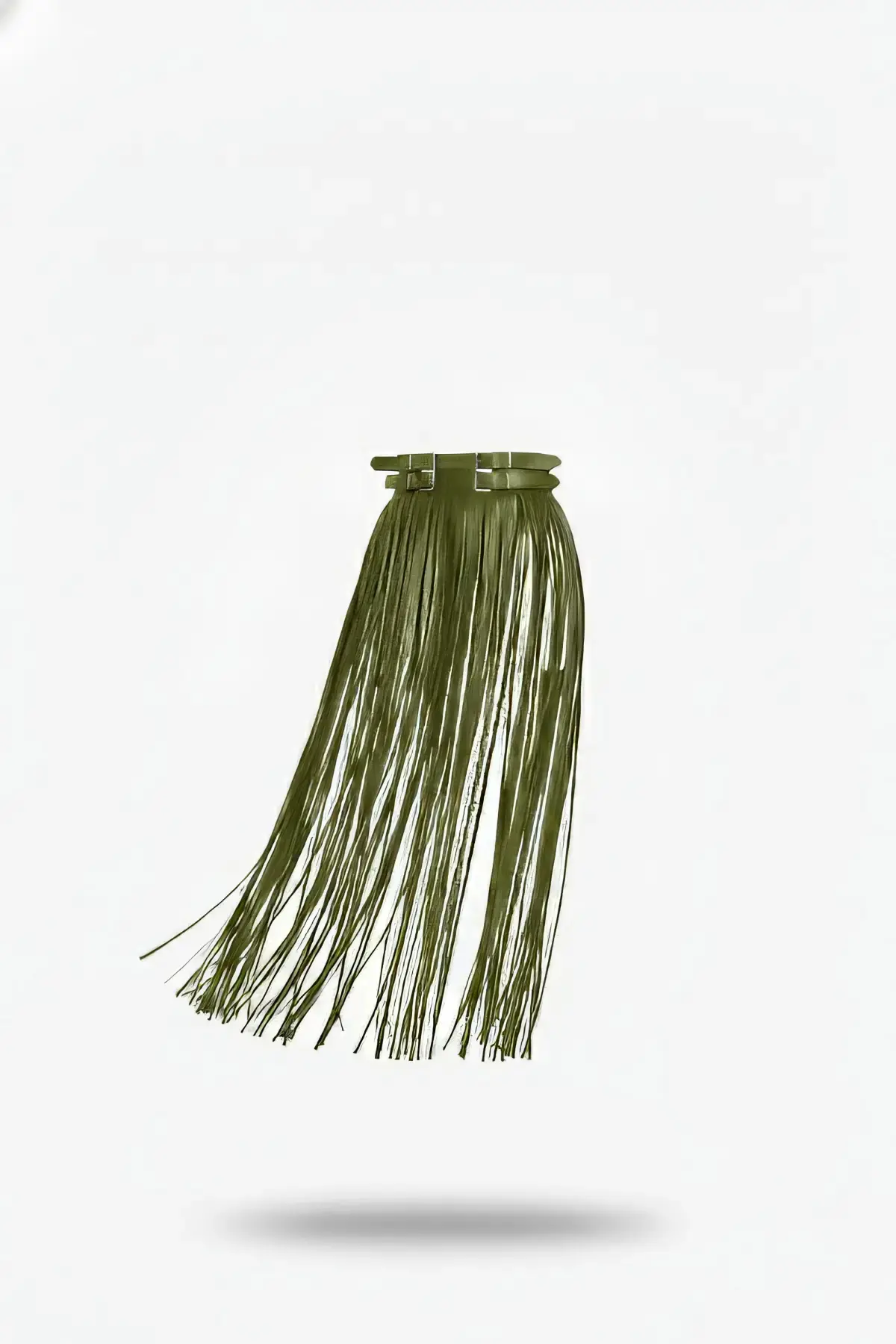 Haki Etek Uzun Püsküllü Suni Deri Etek - Brf1090