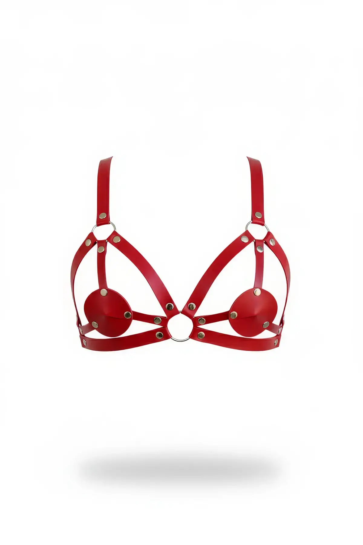 Kırmızı Göğüs Harness Deri Metal Halka Detaylı - Brf112