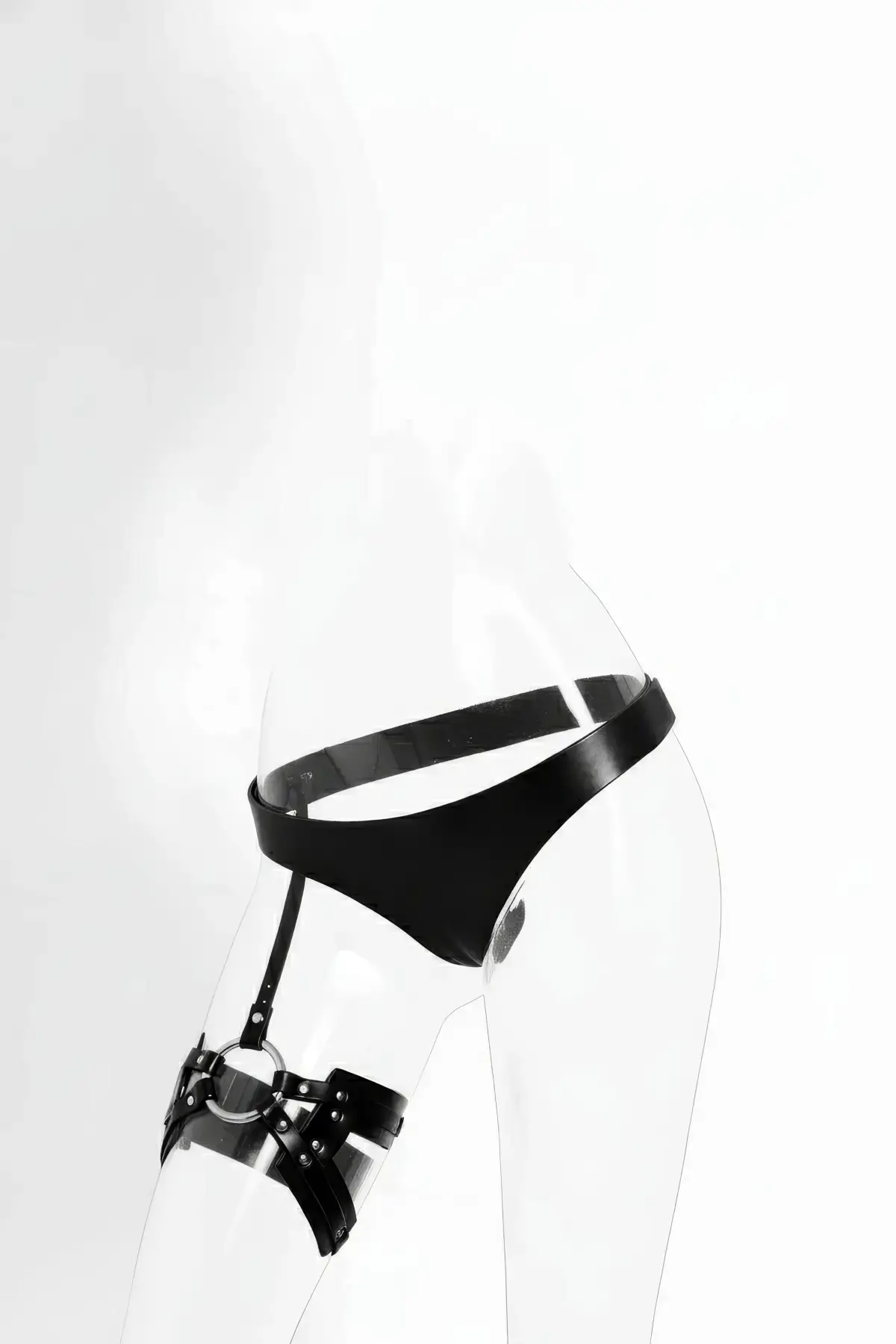 Siyah Tanga - Külot Deri Metal Halka Detaylı - Brf1156