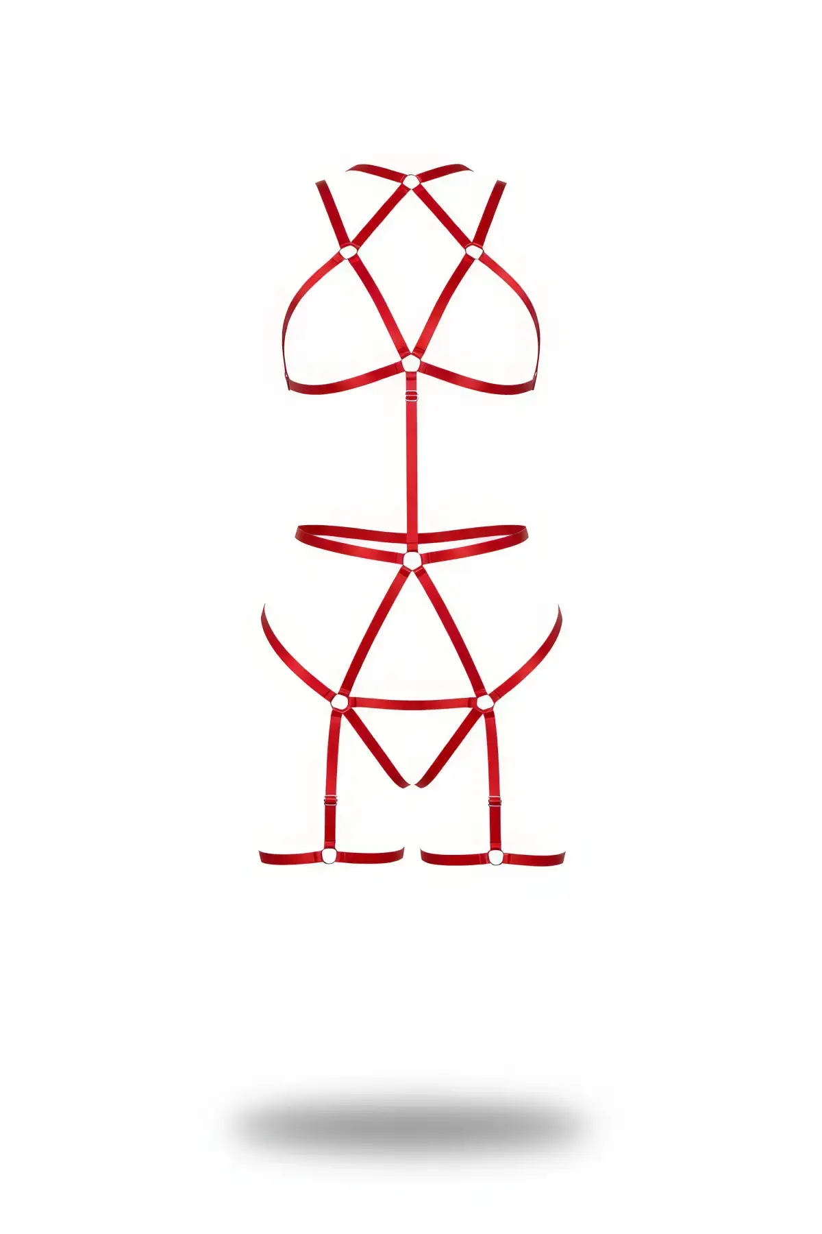 Kırmızı Body Harness Saten Şeritli Metal Halka Detaylı - Brf1200