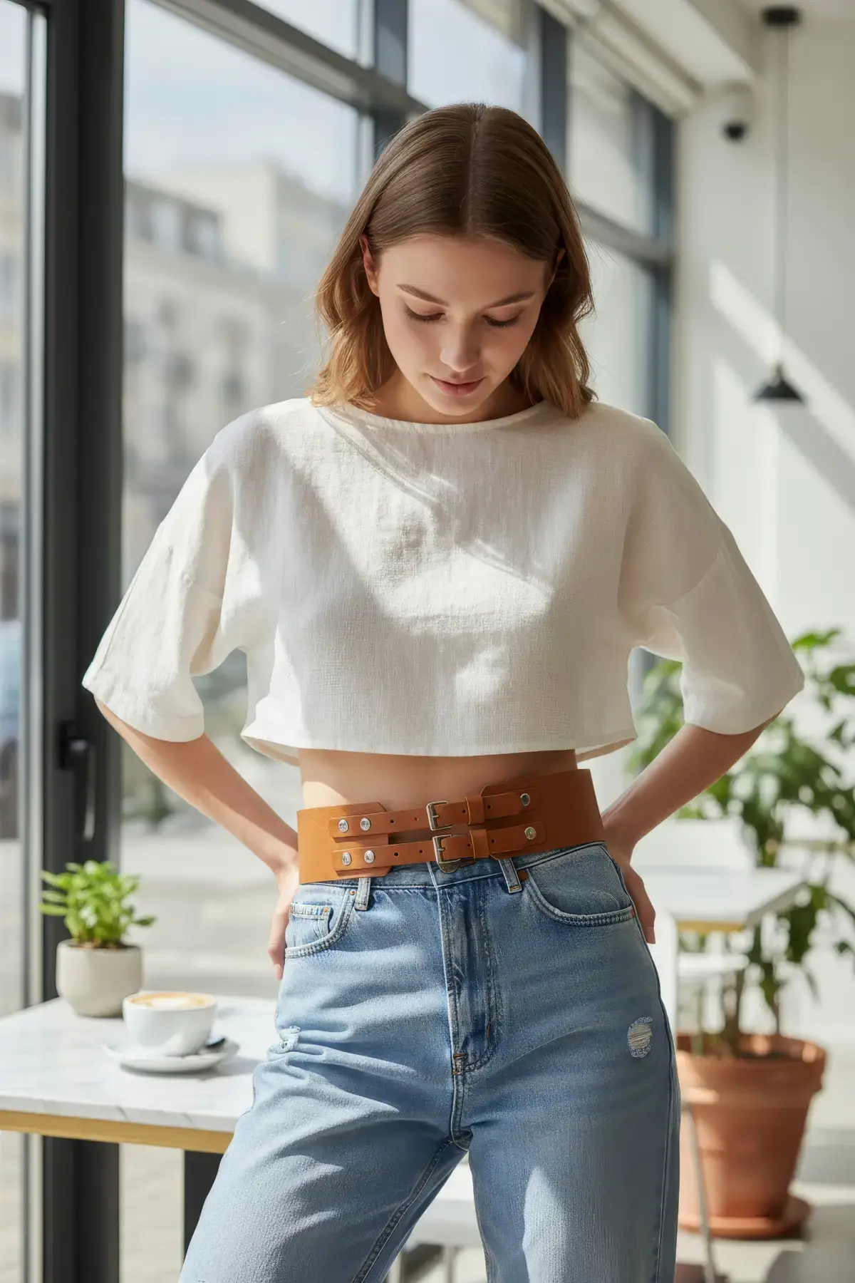 Taba Kadın Kemer Kalın Çift Tokalı Bel Aksesuarı - Brf1203