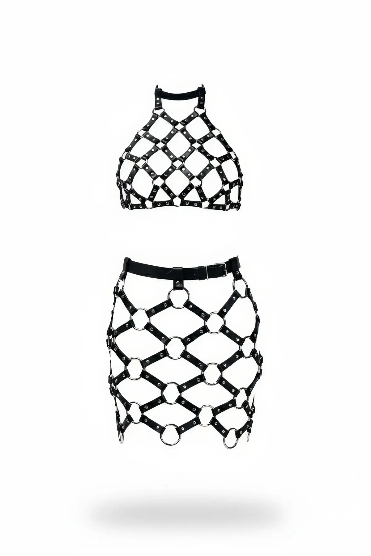 Siyah Etek Suni Deri Etek Metal Halkalı Mini Etek - Brf1289