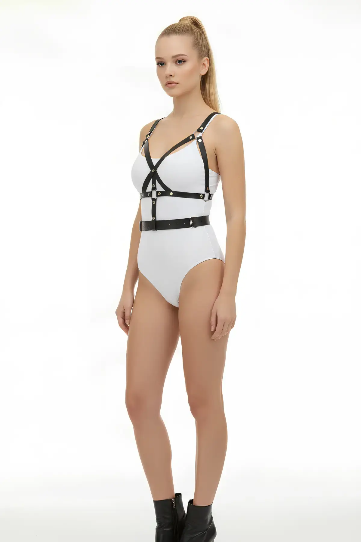 Siyah Kadın Kemer Suni Deri Çoklu Şeritli Metal Tokalı - Brf1294