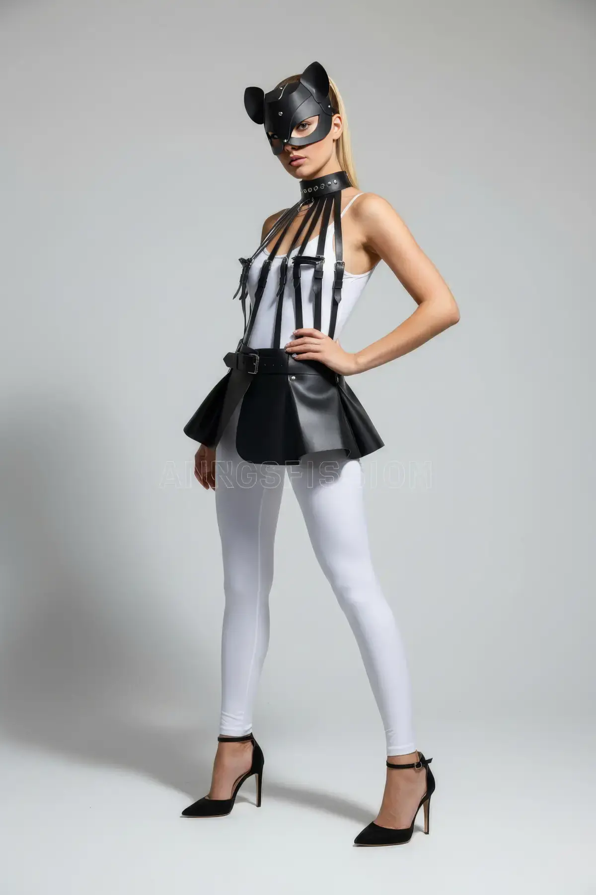 Siyah Etek Suni Deri Etek Peplum Kemer Detaylı Etek - Brf1313